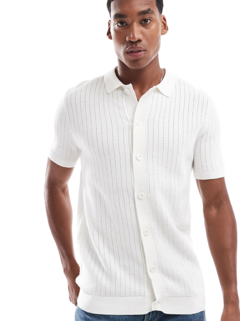 Brave Soul Knitted short sleeve shirt in off white